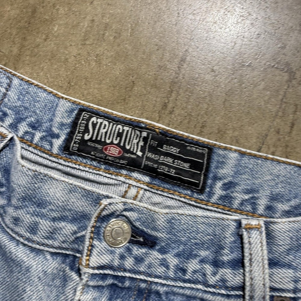 Structure Jeans Mens 36x32 Light Wash Blue Relaxed Wide Leg Distressed Denim - Picture 2 of 7